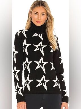 Perfect Moment Black Turtleneck Sweater with White Star Motif- size medium